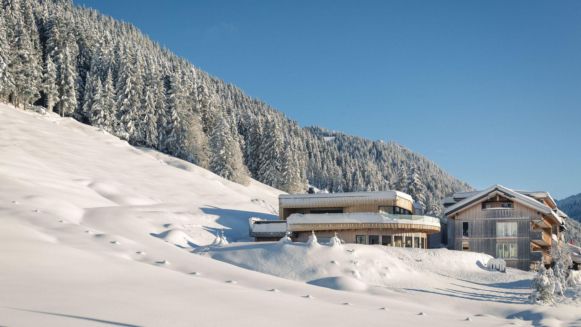Außenansicht Winter - Hotel im Allgäu - Torghele's Wald + Fluh